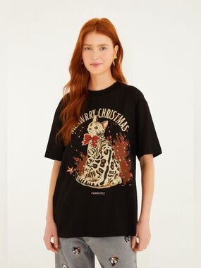 Farm Rio Black Meawrry Christmas T-Shirt